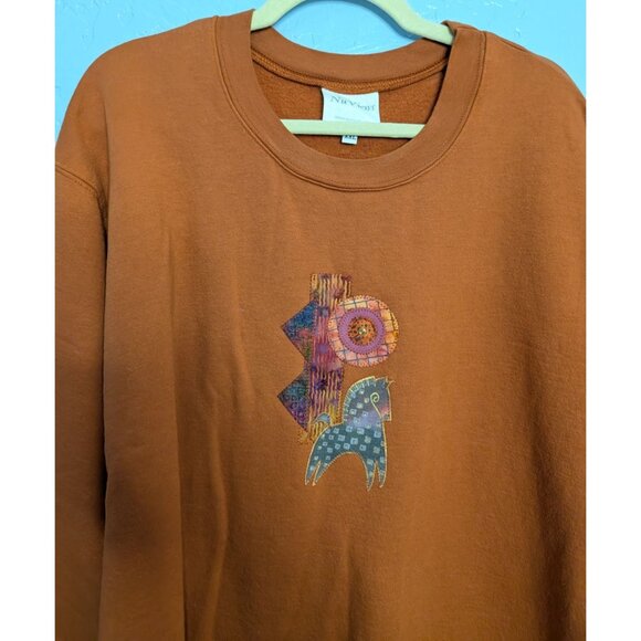 Nu Views Rust Orange XXL Long-Sleeve Top Abstract Patchwork vintage 80s Western - Picture 3 of 14